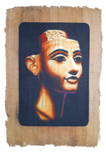 Handmade Egyptian papyrus painting: Nefertiti — Bust in Warm Tones