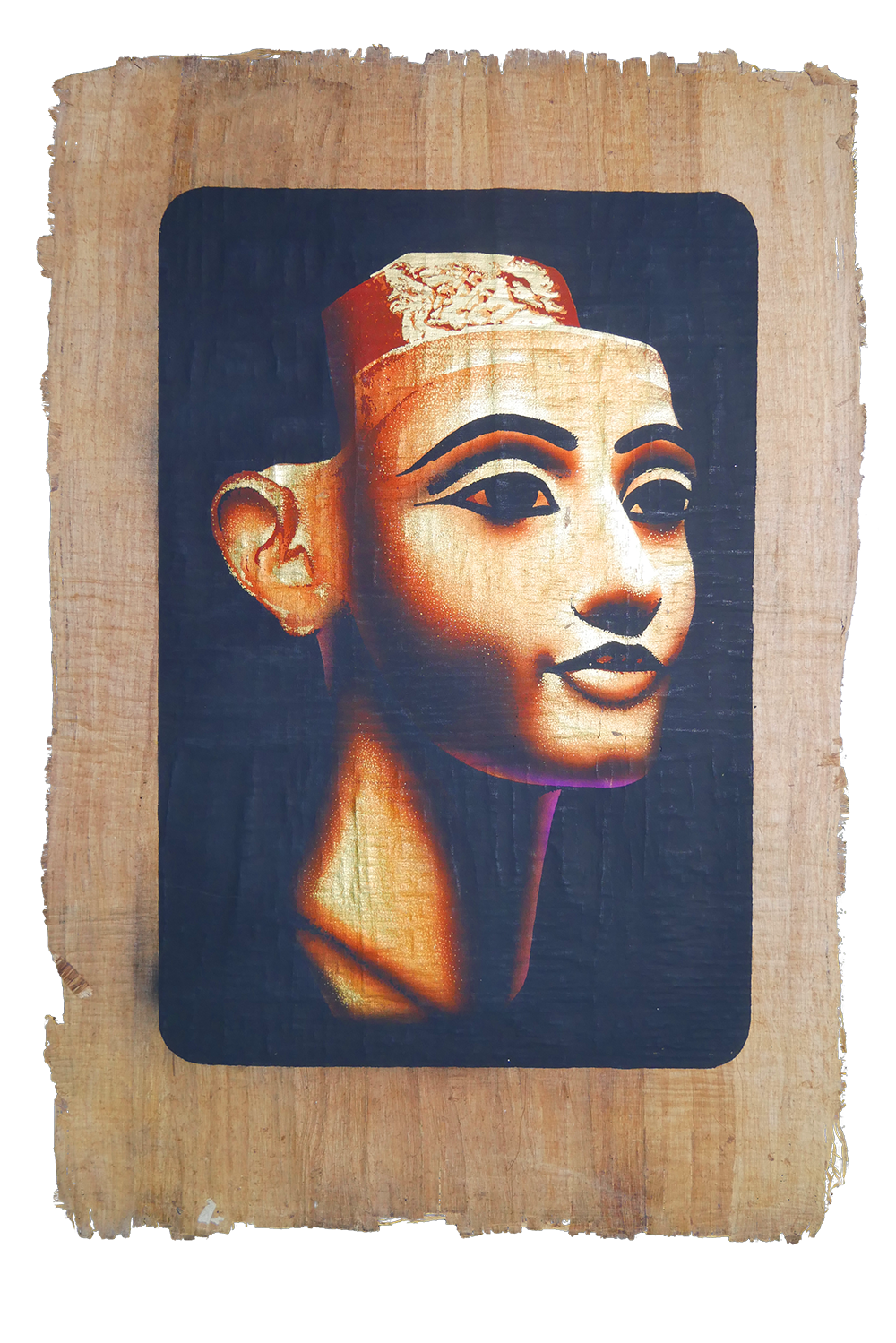 Handmade Egyptian papyrus painting: Nefertiti — Bust in Warm Tones