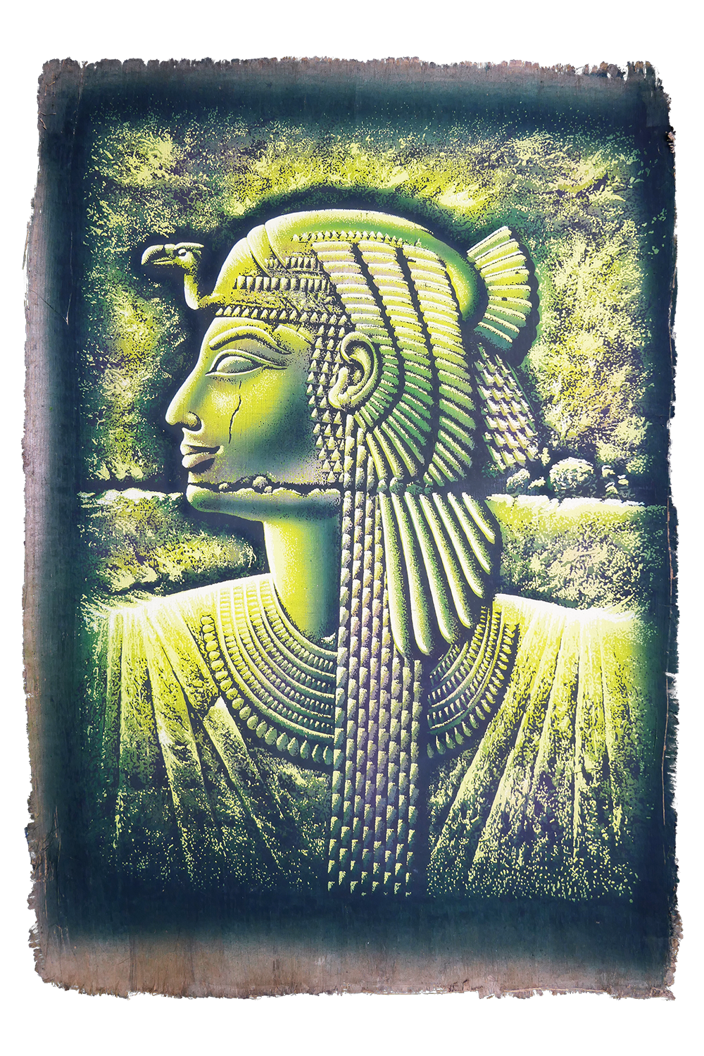 Handmade Egyptian papyrus painting: Cleopatra in Profile — Green and Gold