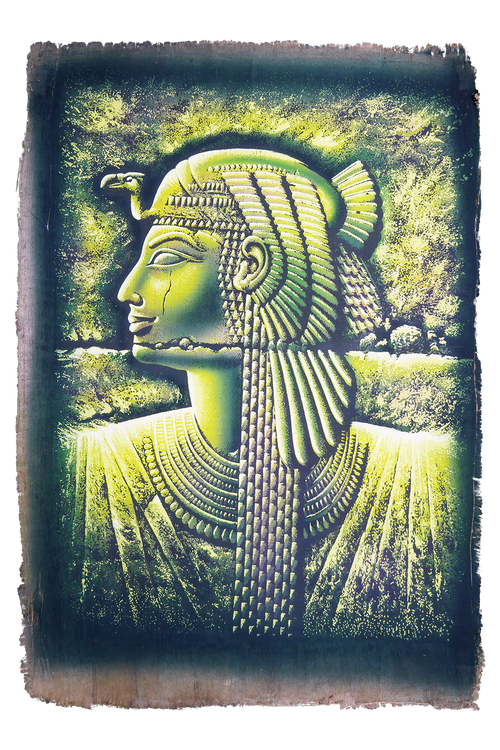 Handmade Egyptian papyrus painting: Cleopatra in Profile — Green and Gold