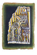 Handmade Egyptian papyrus painting: Colossal Statues — Gold on Dark Ground