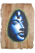 Handmade Egyptian papyrus painting: Akhenaten — Blue Face on Light Oval