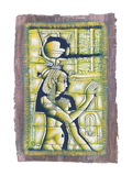 Handmade Egyptian papyrus painting: Enthroned Goddess — Yellow-Green Relief