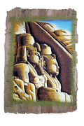 Handmade Egyptian papyrus painting: Abu Simbel — Two Colossi in Warm Tones