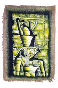 Handmade Egyptian papyrus painting: Horus Enthroned — Green and Gold Relief