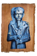 Handmade Egyptian papyrus painting: Tutankhamun — Standing Royal Statue in Blue