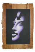 Handmade Egyptian papyrus painting: Royal Head in Violet on Dark Ground
