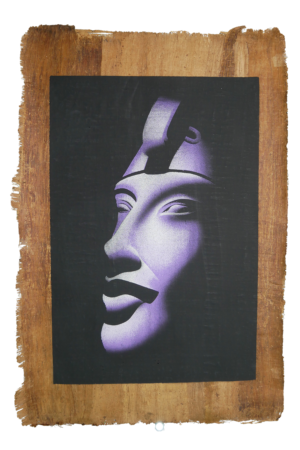 Handmade Egyptian papyrus painting: Royal Head in Violet on Dark Ground