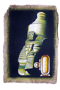 Handmade Egyptian papyrus painting: Pharaoh Statue with Royal Cartouche — Green and Gold