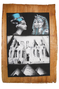 Handmade Egyptian papyrus painting: Nefertiti, Tutankhamun and Abu Simbel — Collage