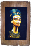 Handmade Egyptian papyrus painting: Nefertiti — Coloured Bust on Black