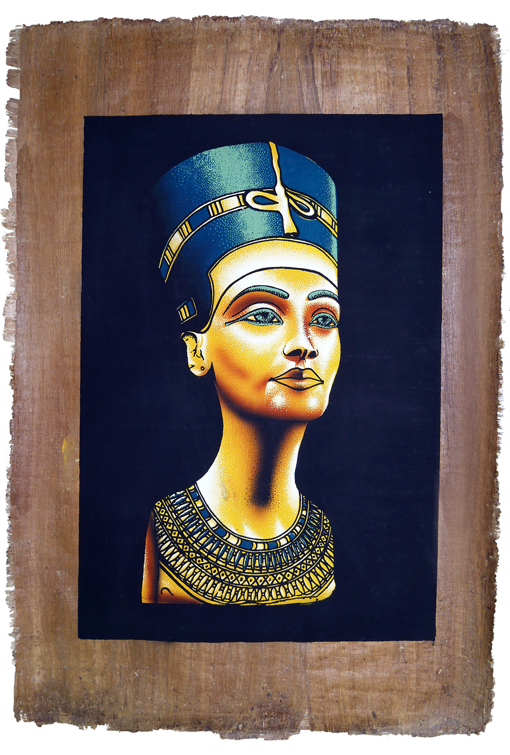 Handmade Egyptian papyrus painting: Nefertiti — Coloured Bust on Black