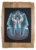 Handmade Egyptian papyrus painting: Tutankhamun — Mask in Silver, Blue and Red