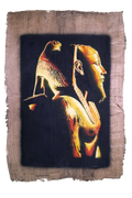 Handmade Egyptian papyrus painting: Horus Falcon and Pharaoh — Gold on Black