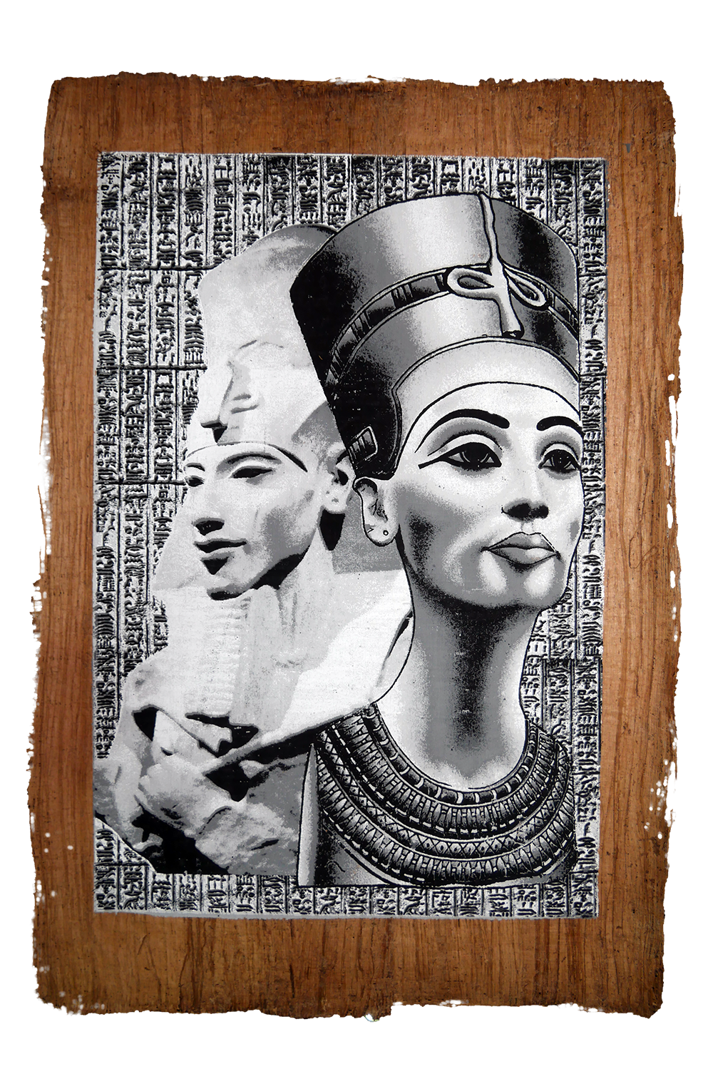 Handmade Egyptian papyrus painting: Nefertiti and Akhenaten — Black and White Collage