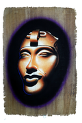 Handmade Egyptian papyrus painting: Akhenaten — Copper Head with Violet Aura