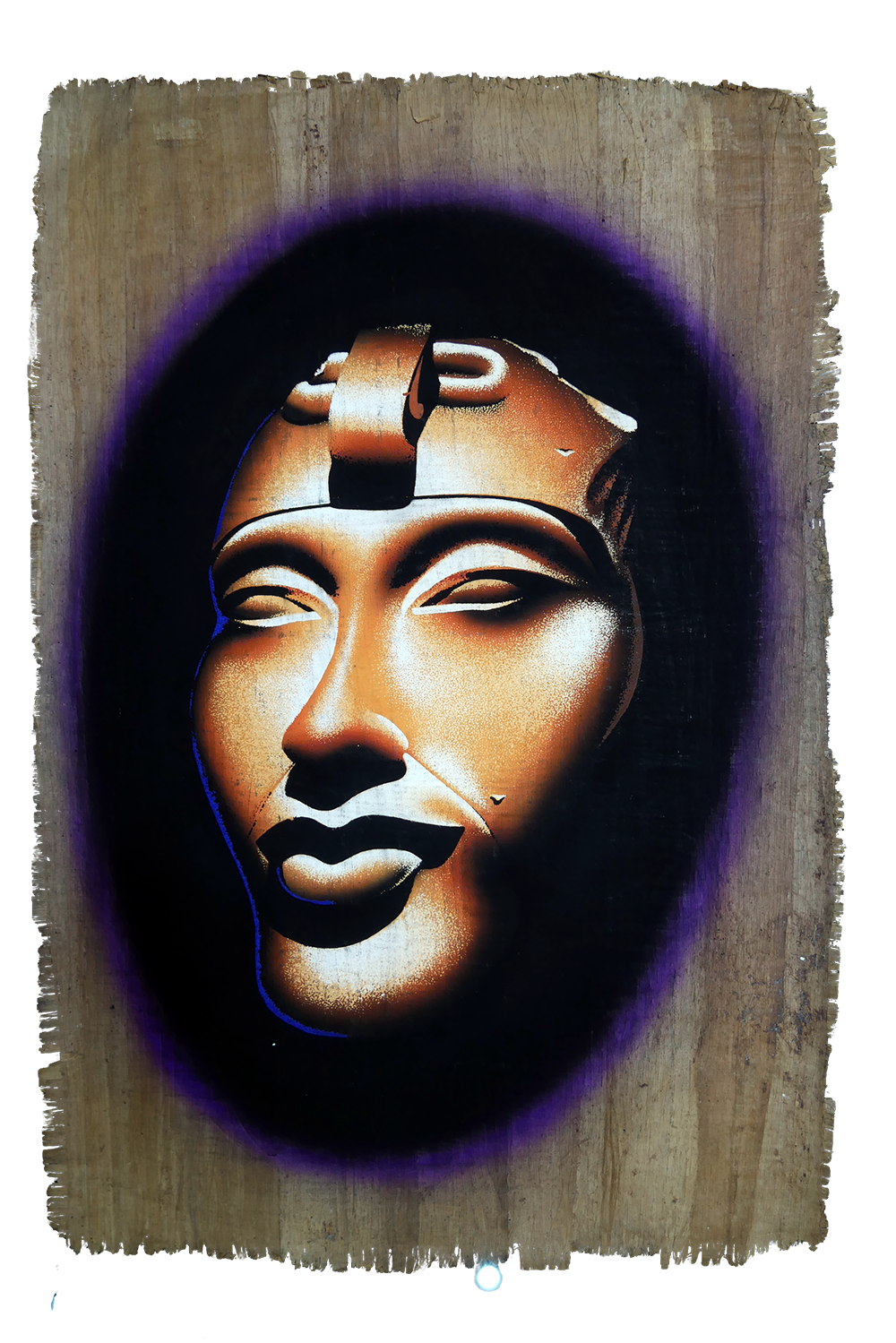 Handmade Egyptian papyrus painting: Akhenaten — Copper Head with Violet Aura