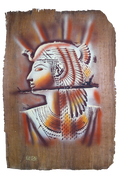 Handmade Egyptian papyrus painting: Cleopatra with the Vulture Headdress — Orange Tones