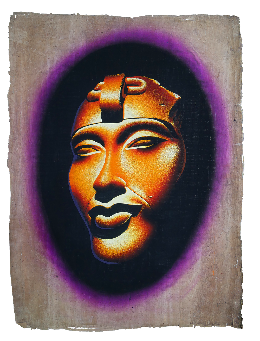 Handmade Egyptian papyrus painting: Akhenaten — Copper Head with Violet Aura II