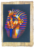 Handmade Egyptian papyrus painting: Tutankhamun — Mask in Vivid Colour Stripes