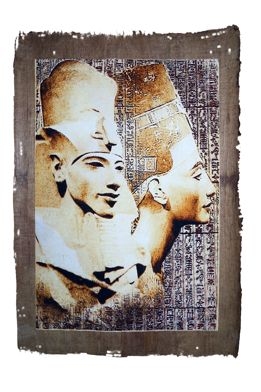 Handmade Egyptian papyrus painting: The Amarna Royal Family — Golden Collage