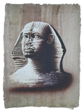 Handmade Egyptian papyrus painting: Head of the Great Sphinx — Photorealistic Black and White
