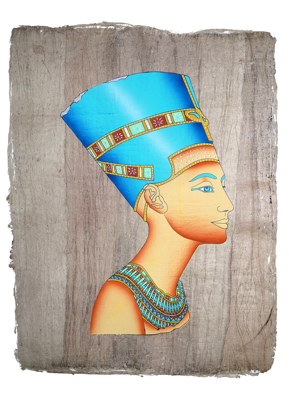 Handmade Egyptian papyrus painting: Nefertiti — Profile Portrait