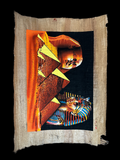 Handmade Egyptian papyrus painting: Tutankhamun & the Sphinx at Sunset