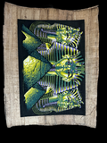 Handmade Egyptian papyrus painting: Three Masks of Tutankhamun - Emerald Night