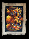 Handmade Egyptian papyrus painting: Three Masks of Tutankhamun - Golden Fire