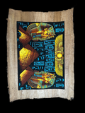 Handmade Egyptian papyrus painting: Twin Masks & the Winged Sun - Gold