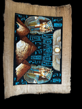 Handmade Egyptian papyrus painting: Twin Masks & the Winged Sun - Turquoise