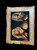 Handmade Egyptian papyrus painting: Golden Mask & Sphinx - Night over Giza