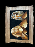 Handmade Egyptian papyrus painting: Treasures of Egypt - Mask, Sphinx & Pyramids