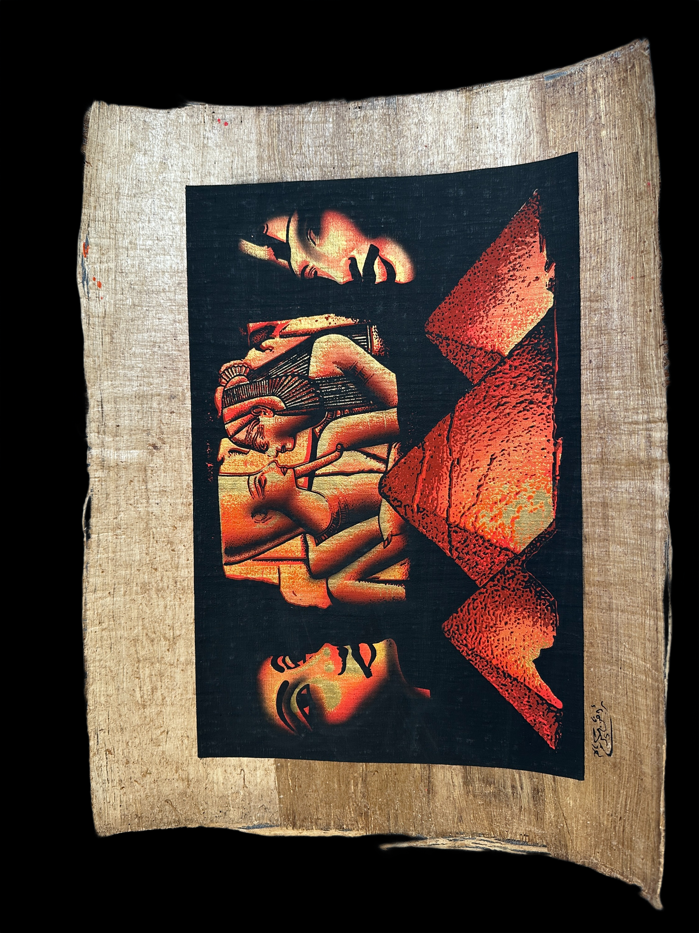 Handmade Egyptian papyrus painting: Monuments of the Pharaohs - Crimson Dusk