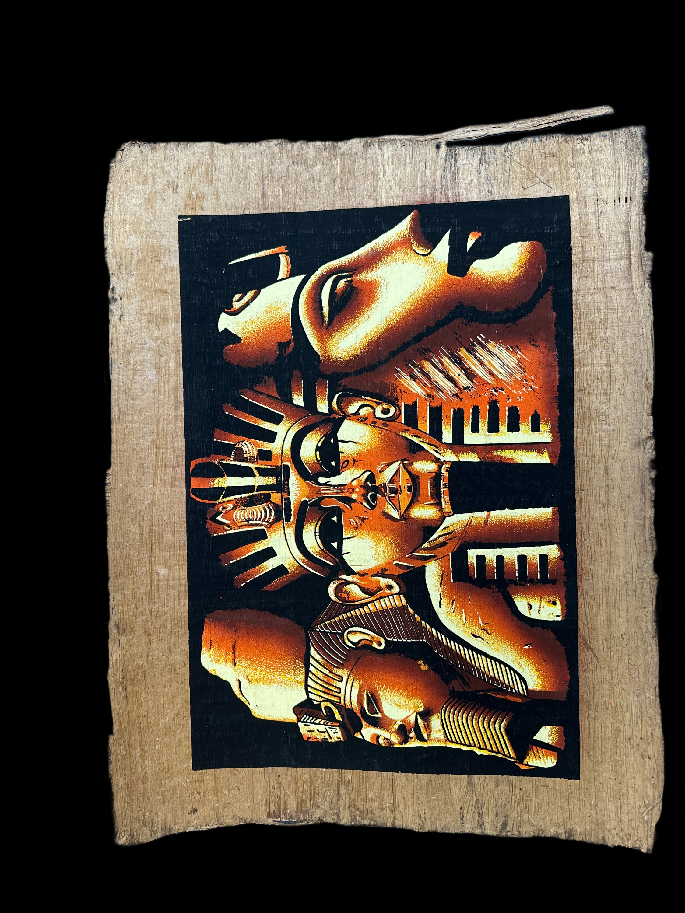 Handmade Egyptian papyrus painting: Faces of Eternity - Colossi in Gold