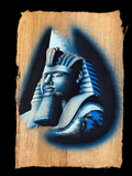 Handmade Egyptian papyrus painting: Ramses the Great - Colossus in Blue