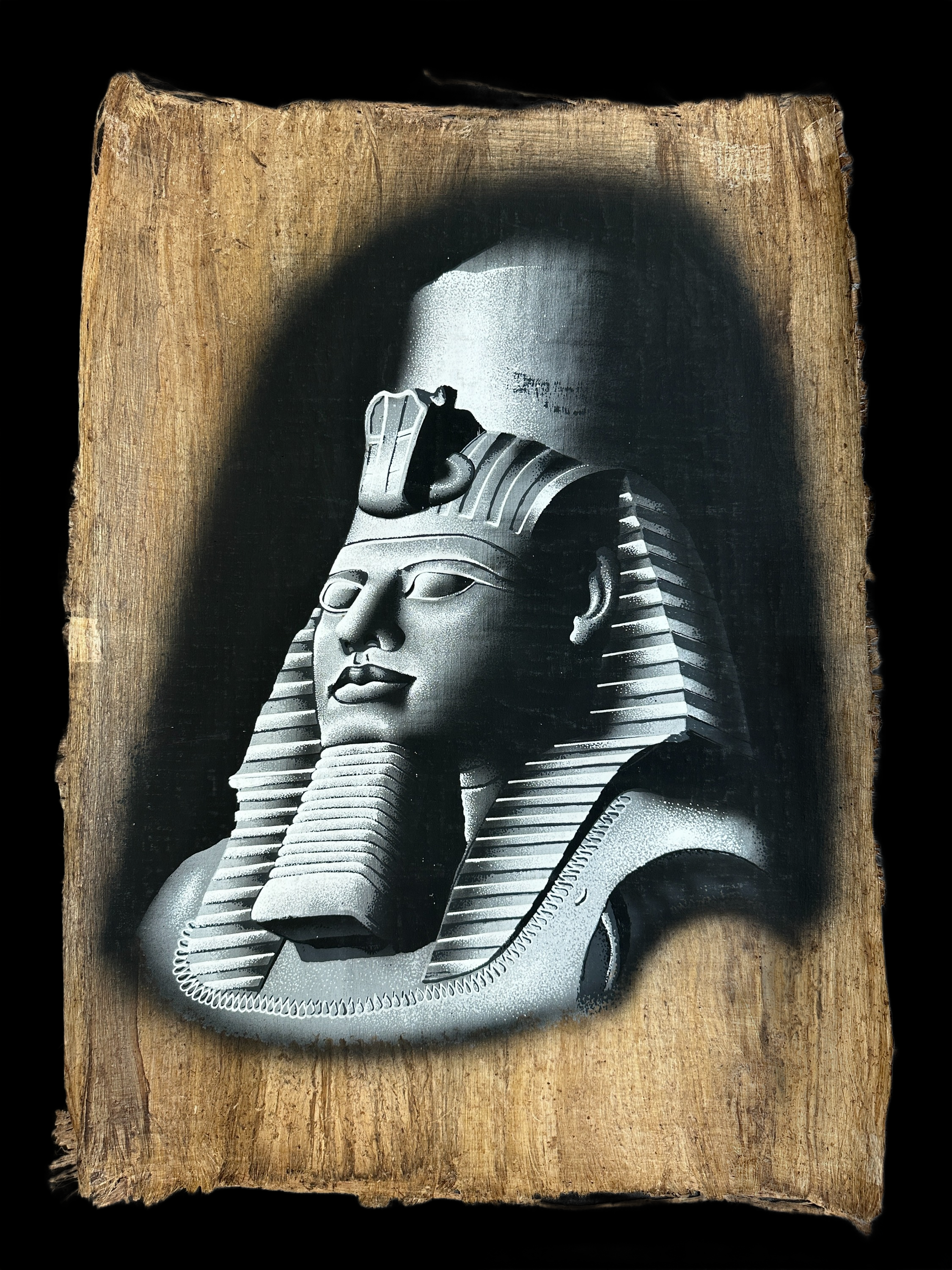 Handmade Egyptian papyrus painting: Ramses the Great - Colossus in Silver