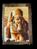Handmade Egyptian papyrus painting: Colossus of Ramses the Great - Amber Light