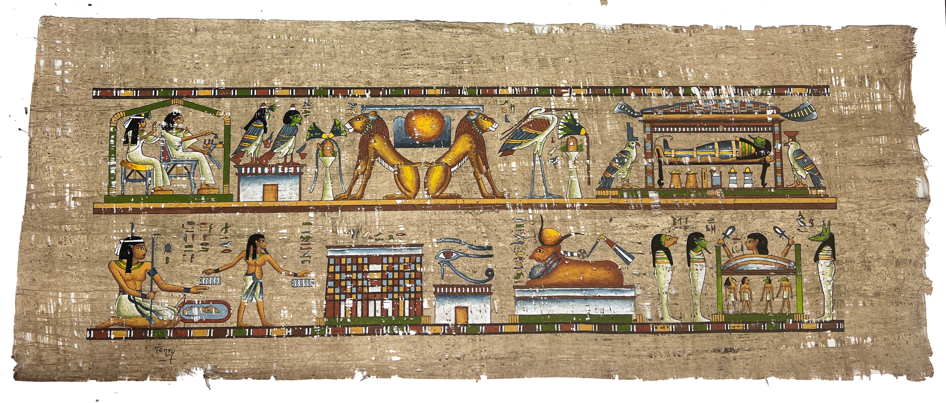 Kosmologie und Bestattungsriten – Authentisches ägyptisches Papyrus-Gemälde