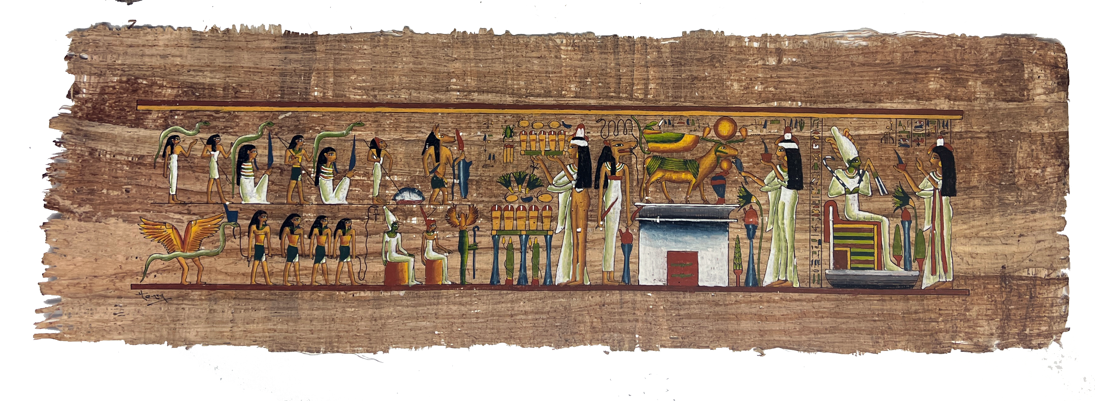 Opfer an die Götter (Dunkles Gold) – Authentisches ägyptisches Papyrus-Gemälde