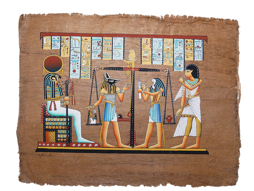 Das Totengericht: Waage des Herzens – Authentisches ägyptisches Papyrus-Gemälde