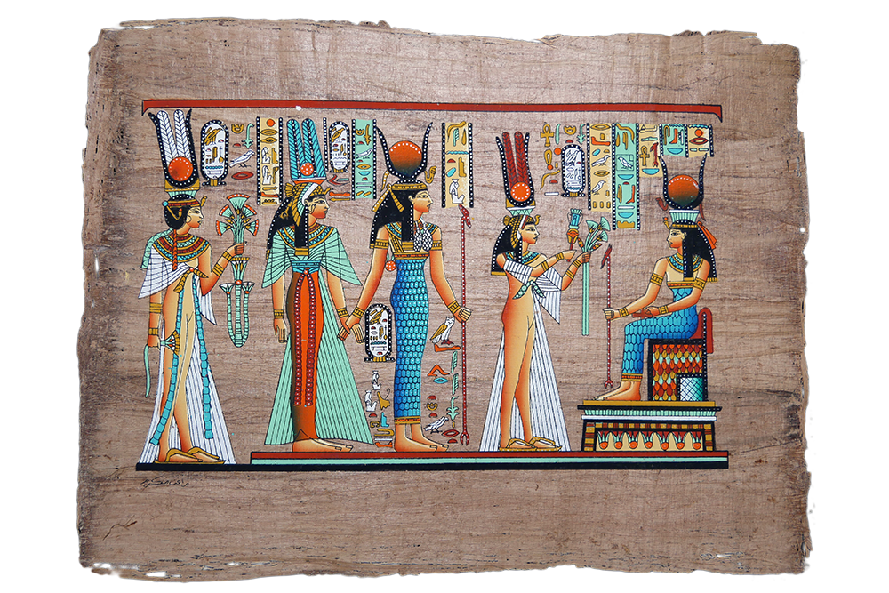 Feierliche Szene der Mythologie – Authentisches ägyptisches Papyrus-Gemälde