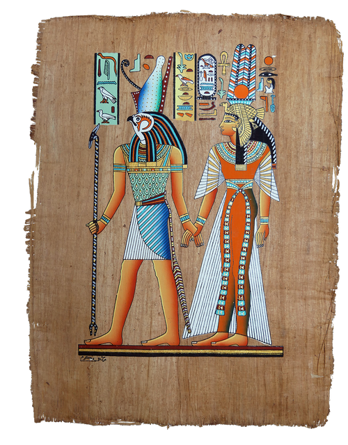 Der Gott Horus und die Göttin Hathor – Authentisches ägyptisches Papyrus-Gemälde