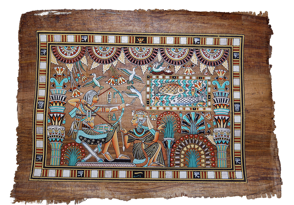 Königspaar am Ufer des Nils – Authentisches ägyptisches Papyrus-Gemälde