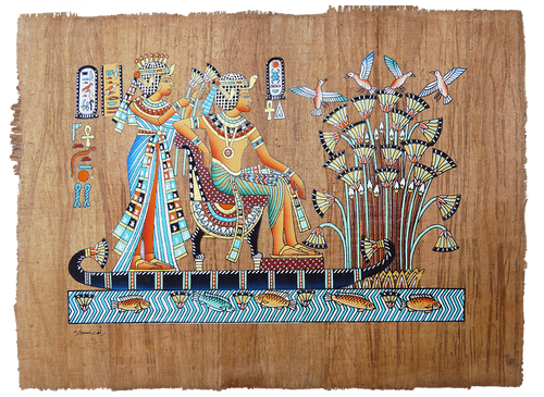 Das Königspaar auf der Nil-Barke – Authentisches ägyptisches Papyrus-Gemälde